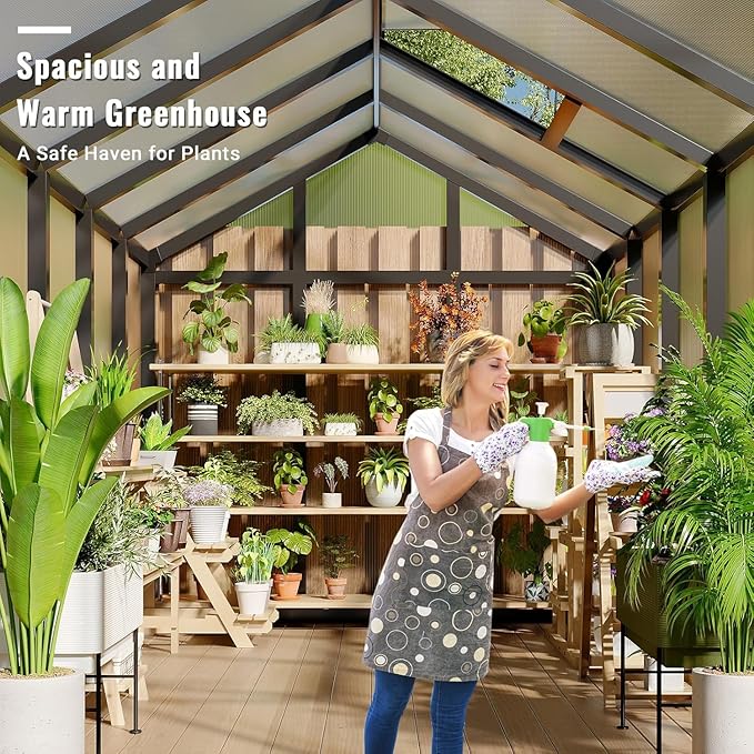 6 x 10 ft Greenhouse, Greenhouses for Outside, Polycarbonate Greenhouse with Aluminum Frame, Lockable Door and Ajustable Roof Vent for Backyard, Green Houses for Outside Garden Backyard, Patio