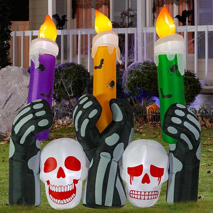 Halloween Inflatable Decoration Skull Candles 6 FT Halloween Inflatables Outdoor Blow up Outdoor Halloween Inflatables Decorations with LED Light Built-in for Holiday Party Yard Decor