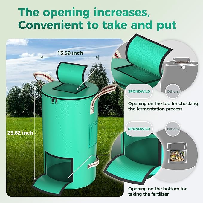 Reusable Garden Yard Waste Bag – 14 Gallon Breathable Thickened Reusable Lawn Bag, with 4 Handles for Easy Moving & Foldable Design, for Leaf & Miscellaneous Debris Collection(Green)