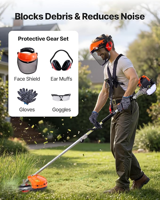 Gas Chainsaw with Extension Pole VEVOR, Top Handle 12 Inch, 26cc 2-Cycle 7-in-1 Pole Saw Multi-Tool w/Safety Gear—Hedge Trimmer, String Trimmer/Weed Eater, Edger, Brush Cutter (3T/40T)