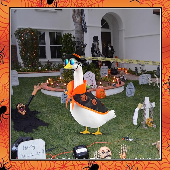 Halloween Goose Outfit and Fall Porch Goose Outfits with Hat & Sunglasses, Cement Plastic Goose Clothes Halloween Costume for 23" Geese Outdoor Patio Yard Lawn Duck Party
