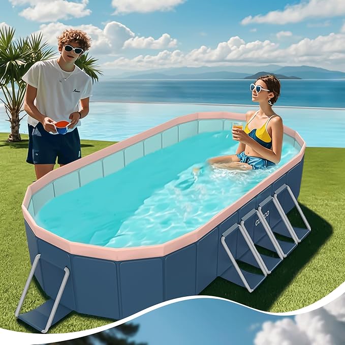 3.0m Oval Non-Inflatable Garden PVC Swimming Pool in Blue-Gray