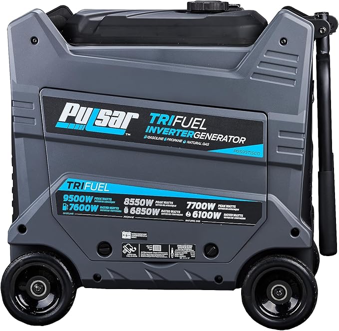 Pulsar 9500W Tri Fuel Gasoline Propane Natural Gas Portable Inverter Generator w/Remote Start & CO Sentry for Home Use GS95TiSCO