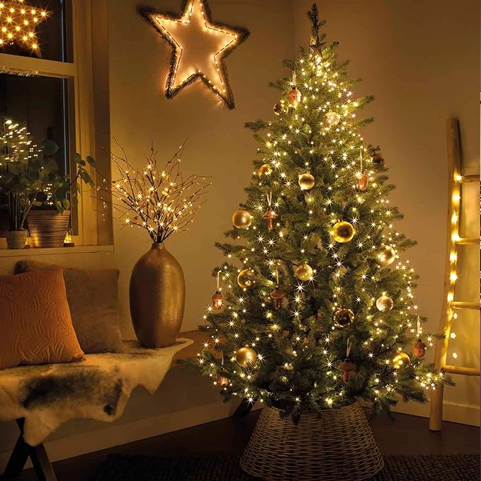 Dazzle Bright Christmas Tree Lights, 448 LED Waterfall Tree Topper Lights with Remote & 8 Lighting Modes, 8.2FT X 16 Lines Christmas Light for Indoor Outdoor Yard Party Xmas Decoration (Warm White)