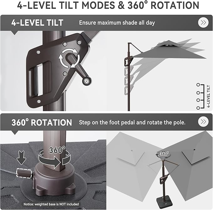 10 X 13 FT Cantilever Outdoor Patio Umbrella with Led Lights Large Heavy Duty 360° Rotation Double Top Offset Rectangular Umbrellas for Backyard Garden Pool Outside Deck, Grey