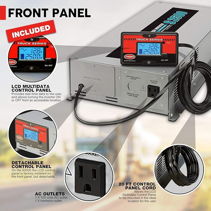 Tundra S Series - DC/AC Truck Power Inverter - Pure Sine Wave 2500W / 12V DC to 120V AC - S2500