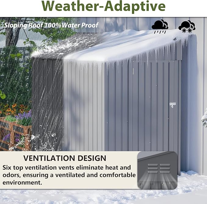 4x8 FT Outdoor Storage Shed,Lean to Lockable Metal Garden Shed Steel with Reinforced Beams,All Weather Waterproof Storage House W/Lockable Door,for Backyard,Patio,Lawn,Garden,Dark Gray
