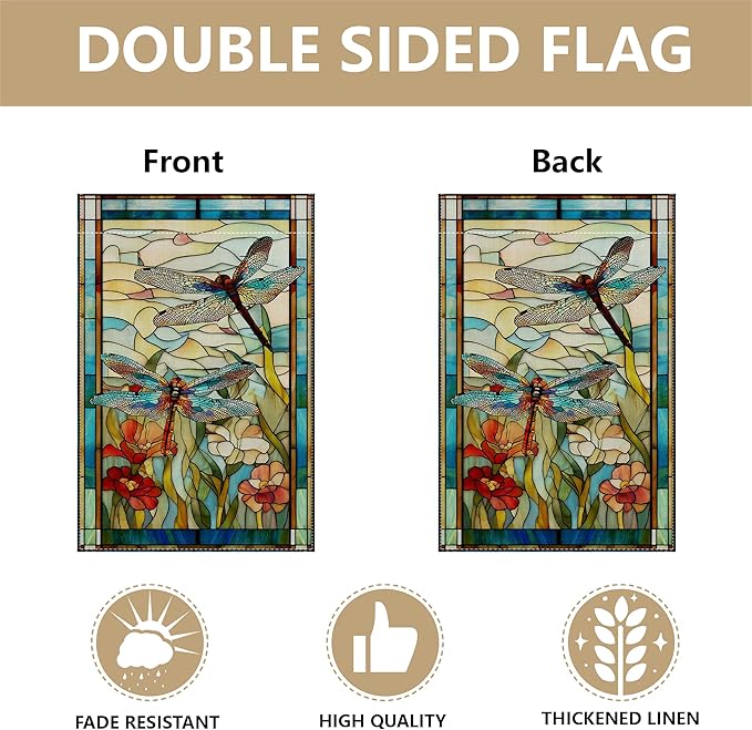 Garden Flags, Dragonfly Garden Flag, Stained Glass Style Dragonfly Floral Flag Double-Sided Flags for Farmhouse Yard Outdoor Decoration-12 x 18inch (Dragonfly)