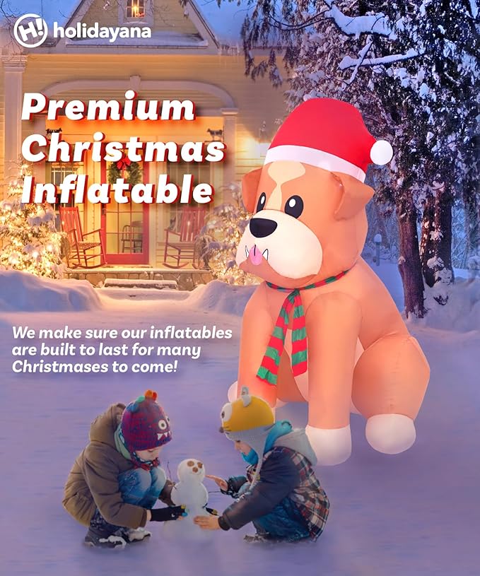 Holidayana Christmas Inflatables Large 5 ft Santa Hat Bulldog - Inflatable Outdoor Christmas Decorations Blow Up X-mas Decorations for Yard, Lawn & Garden Internal Lights & Built-in Fan