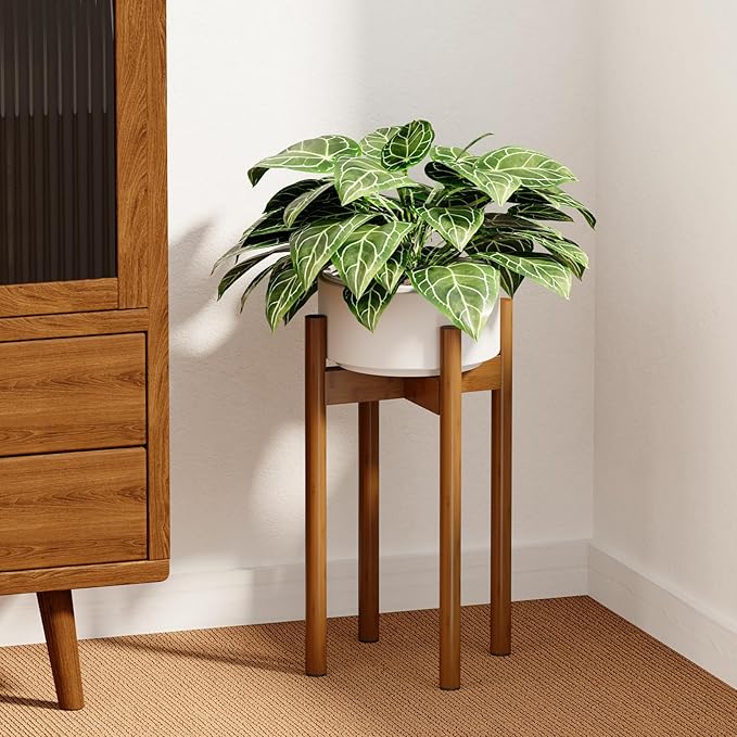 Adjustable Plant Stand Indoor, Bamboo Plant Holder 8 to 12 Inches, Small Tall Planter Stand for Indoor Plants, Single Floor Plant Stand for Living Room Balcony Bedroom, Light Brown