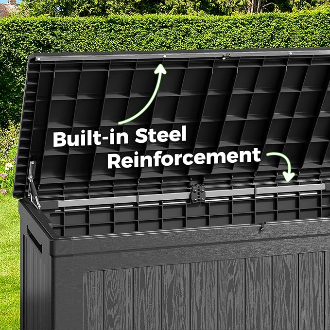 Lyromix 230 Gallon Outdoor Large Resin Storage Box, Waterproof Deck Box Lockable & UV-Resistant, Outside Cushion Storage for Patio Furniture, Garden Tools, Pool Accessories, Black