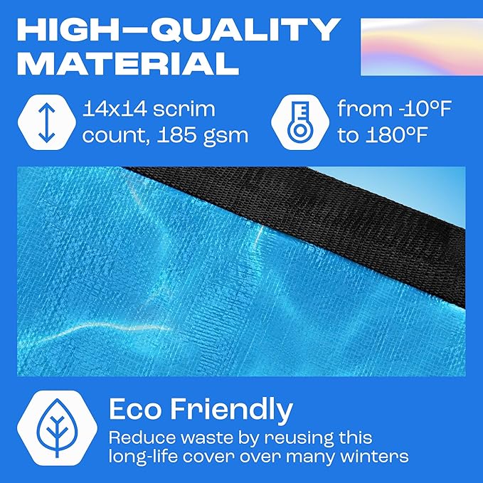 18 ft Above Ground Round Pool Cover, Rippling Water Design, Extra Thick & Durable, Sapphire Series of Premium Cold and UV-Resistant Pool Cover