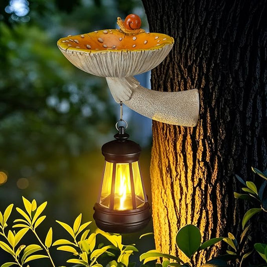 Mushroom with Snail and Lantern Cute Solar Statue Light Garden Decoration Resin Decoration Painted Design Craft Ornament for Indoor Outdoor Gift(Yellow)