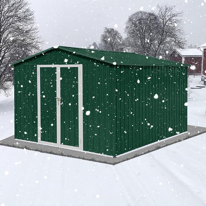 Metal Garden Sheds 8ft×10ft Outdoor Storage Sheds Green + White, for Backyard, Patio, Poolside