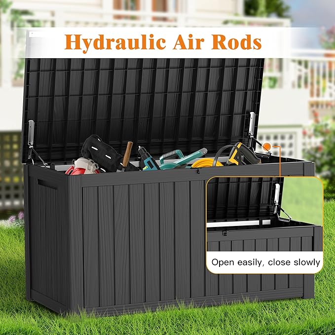 Outdoor Storage Box - Lockable Waterproof UV-Resistant Resin Deck Box for Patio Cushions, Pool Accessories (Black, 180 Gallon)
