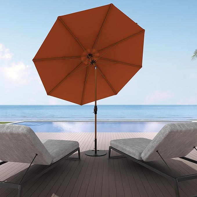 Midtown Umbrellas Wooden 2-8 Feet Outdoor Patio Umbrella, Terylast Dark Orange Fabric, Aluminum Frame For Backyard Umbrella, Deck Umbrella, Garden Umbrella & Pool Umbrella - Wooden Pole