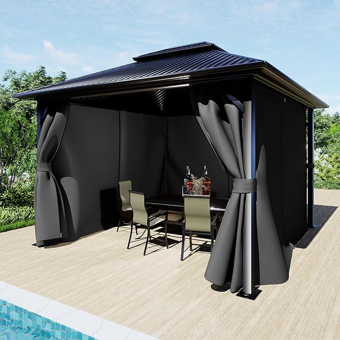 BPS 12' x 14' Gazebo Curtain Privacy 4-Panel Sidewall Outdoor Replacement Shade (Only Curtain)