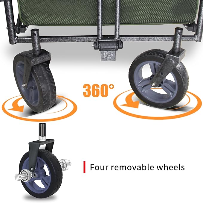 Collapsible Foldable Wagon Cart with Quick-Release Wheels & 2 Seats - Heavy-Duty Utility Folding Wagon 265LBS Capacity for Camping, Garden, Shopping (Green)