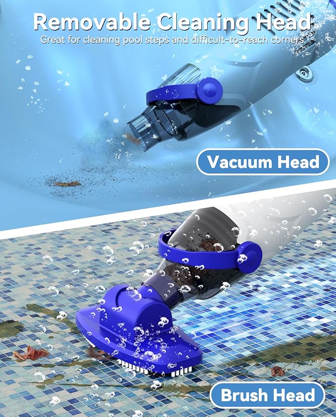 Cordless Pool Vacuum for Above Ground Pool, 60W Rechargeable Handheld Pool Vacuum Cleaner with Pole & 18GPM Suction, Spa Vacuum for Hot Tub, Above Ground/Inground Pools