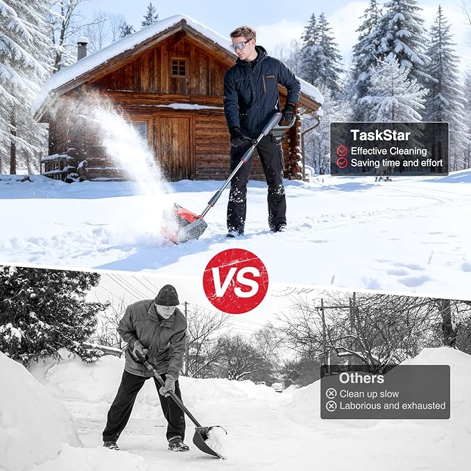 Electric Snow Shovel, 20V Snow Blower Cordless with 2 x 5.0 Ah Batteries and Charger, Battery Powered Throwing Snow Up to 23 Ft, 6 x 12 Inch Cleaning Path Great for Driveway, Steps, Patio, Sidewalk