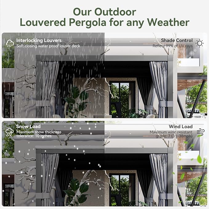 Aoxun Louvered Pergola 12' x 16' Outdoor Aluminum Pergola with Adjustable Top for Decks, Gardens and Backyards, Gray