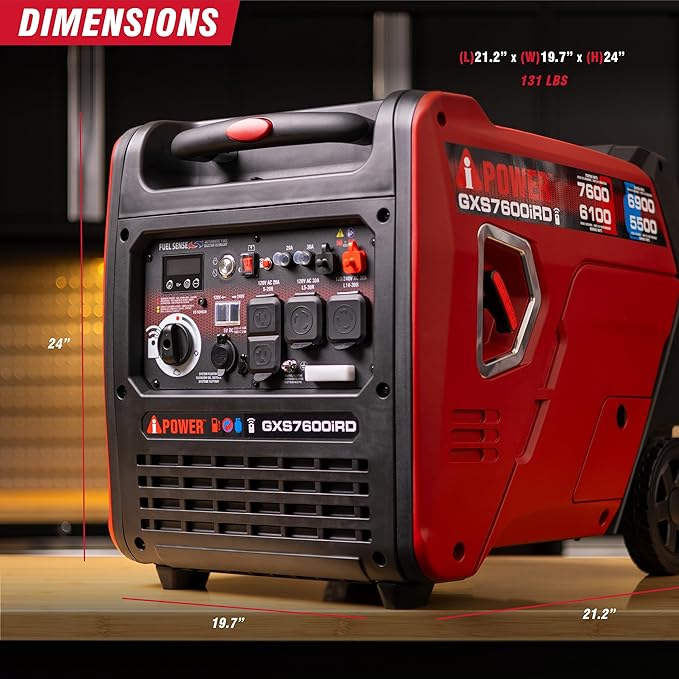 A-iPower 7600-Watt Dual Fuel Inverter Generator Remote Start, Power Supplies with 322cc OHV Engine, CO Sencsor, Gas and Propane Powered, for Backup Home Use, Tailgating, RV, Power Outages(GXS7600iRD)