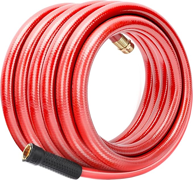 Solution4Patio Long Leader Garden Hose 3/4 in. x 50 ft. -Heavy Duty Durable Flexible Lightweight Water Pipe -Brass Aluminum Male/Female Fittings for Household & Commercial -Kink Free, No Leaking -Red