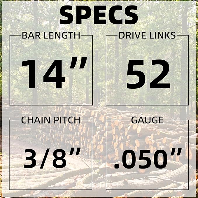 14 inch Chainsaw Guide Bar and Chain Combo - 3/8" LP Pitch 050'' Gauge 52 Drive Links for Craftsman Poulan, for Husqvarna 120, for Echo CS-310, for Ryobi RY3714 (2Chains+1Bar)