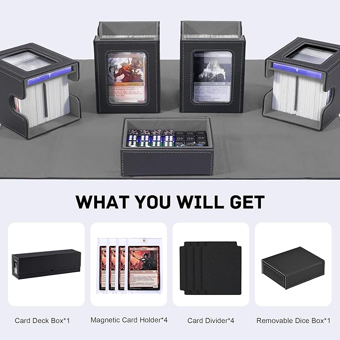 Marsguard Trading Card Deck Box with Commander Display，5 in 1 MTG Storage Holds 400+ Double-Sleeved Cards，4 Deck Boxes & Dice Tray Included，Fits MTG, TCG, PTCG & Sports Cards