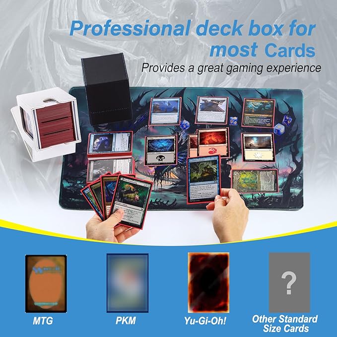 MTG Deck Box, Double Display Window MTG, Commander Deck Box Fits 120+ Single Sleeved Cards, PU Leather Magnetic Closure Card Box with 2 Dividers&2 Toploaders for TCG, CCG, White