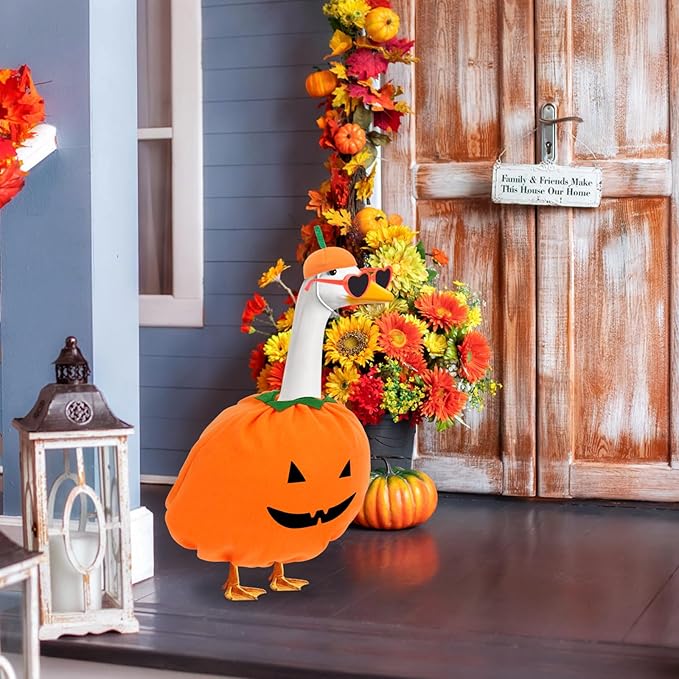 Hysagtek Halloween Porch Goose Outfits - Yard Goose Outfits Pumpkin Costume with Glasses Fall Halloween Goose Clothes for 23" Goose Outdoor Patio Yard Lawn Art Decoration