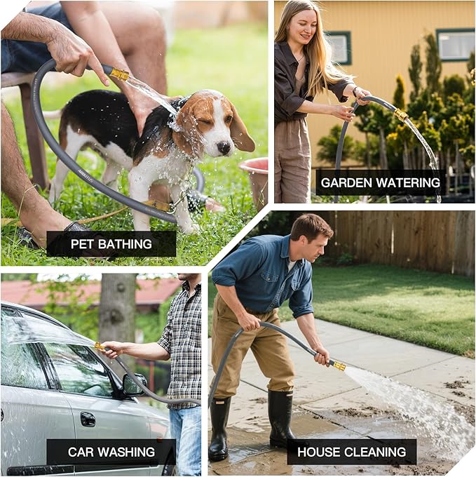 Garden Hose 5/8" x 25ft - Heavy Duty Rubber Water Hose 600 PSI Burst Pressure, No Kink & Durable Flexible Hose for Yard, Car Wash, Pets Gray