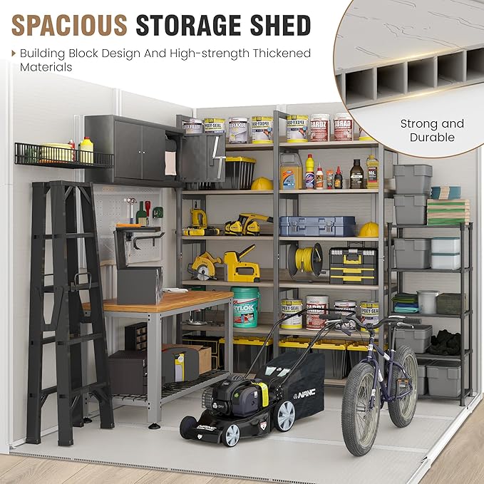 Amopatio 8x6 Storage Shed, Resin Outdoor Shed with Floor Included, Plastic Sheds Outdoor Storage for Bike, Garden Tools, Sheds & Outdoor Storage with Lockable Door, Window & Vents, Sandstone