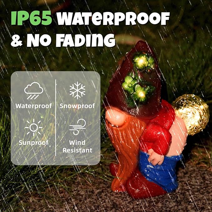 Solar Garden Statues Lights, 8.5" Cute Outdoor Gnome Figurine with Auto On/Off for Yard Patio Decor, Gifts for Women, Grandma, Mom, Housewarming (Farting Gnome Statue)
