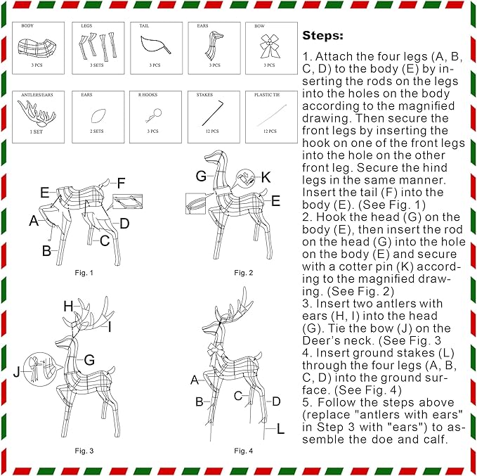 Lulu Home Set of 3 Pre-lit White Reindeer with 210 LEDs Warm White Lights, 3D Light Up Glittered Standing Reindeer Family for Xmas Lighted Holiday Display Indoor Outdoor