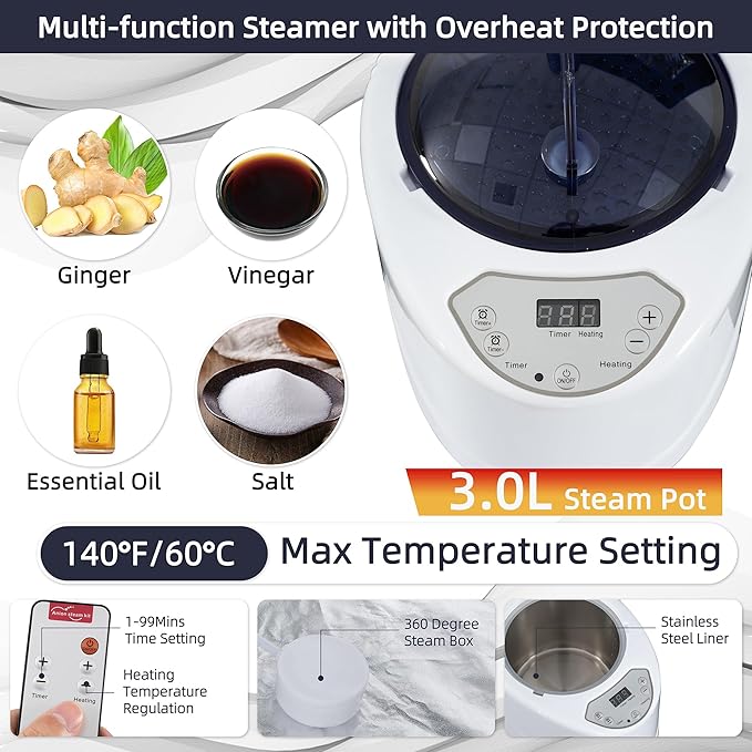 Portable Sauna, Full Size, Steam Tent Sauna Box with 3.0L Steamer, Remote Control, Folding Chair, 9 Levels