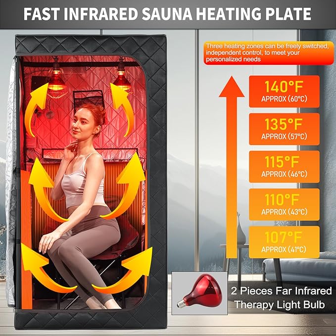 Portable Personal Far Infrared Sauna Box for Home with 660nm Red Light Threapy Bulbs, Remote Control, Heating Foot Pad, Upgraded Comfortable Chair