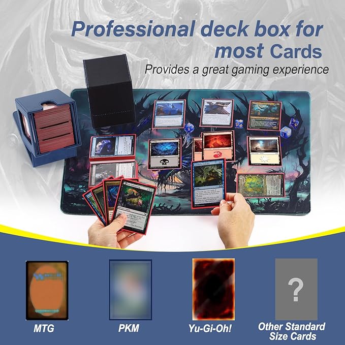 MTG Deck Box, Double Display Window MTG, Commander Deck Box Fits 120+ Single Sleeved Cards, PU Leather Magnetic Closure Card Box with 2 Dividers&2 Toploaders for TCG, CCG, Blue