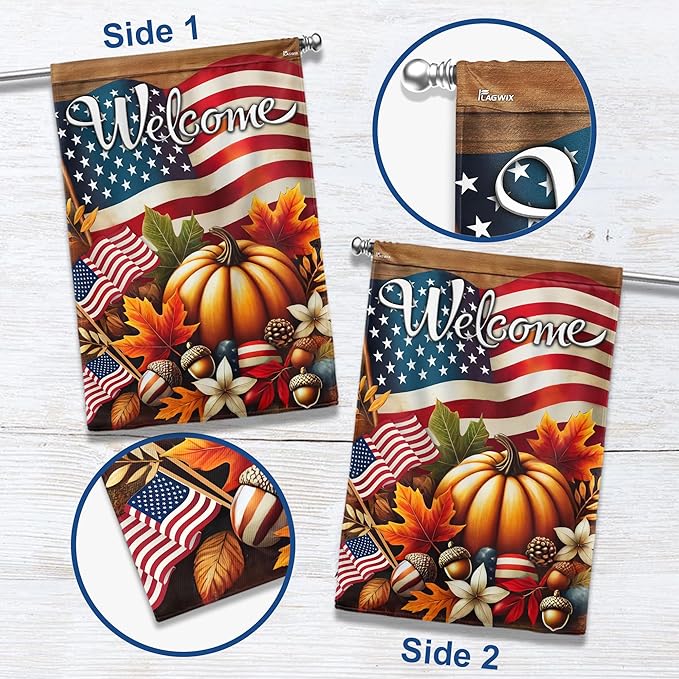 FLAGWIX American Pumpkin Flag - House American Flags for Outside 29.5" x 39.5" - Fall Gifts for Women Men, Fall Decorations for Home, Thanksgiving Decorations for Garden Home Decor