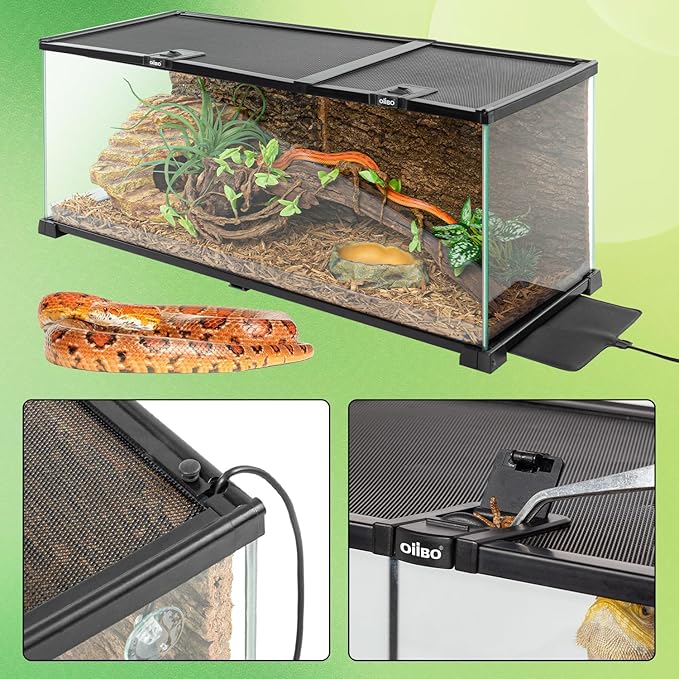 OiiBO 20 Gallon Reptile Tank, 30" x 12"x 12" Glass Terrarium Top Feeding & Dual Sliding Door Screen Ventilation with Easy Clean PVC Tray for Reptile Snake Hamster Small Animals