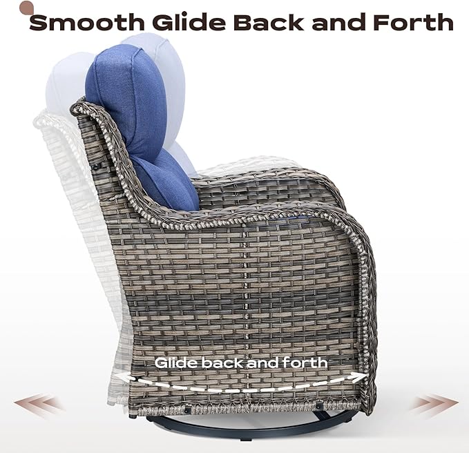 Rilyson Wicker Outdoor Patio Furniture Set - 6 Piece Patio Conversation Sets with Swivel Rocker Chairs, Ottomans, Sofa and Coffee Table, 6 inch Cushions, Deep Seating, for Porch Deck Mixed Grey/Blue