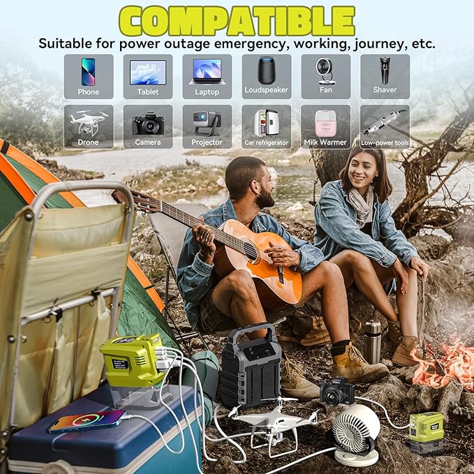 2 Packs Real 200W Power Inverter Compatible With Ryobi, VoLtTech Battery Inverter DC 18V to AC 110V Portable Phone Charger Generator Power Supply with 2 USB Ports & 1 Type-C & 1 AC Outlet (No Battery)