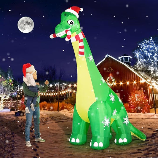 13FT Giant Dinosaur Christmas Inflatable Decorations, Built-in LED Lights, Strong Blower Huge Blow Up Yard Clearance Decor with Large Candy Cane Xmas Santa Hat Outdoor Indoor Holiday Party