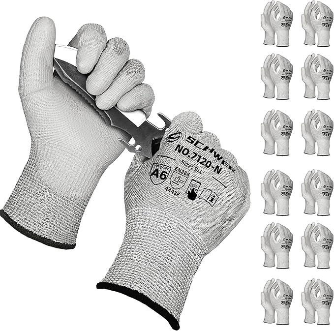 Schwer 180 Pairs ANSI A6 Cut Resistant Gloves CR7120 Cut Proof Work Gloves, Touchscreen, for Men and Women Used for Woodworking, Glass Cutting, Construction, Cargo Handling, Car Repair, L