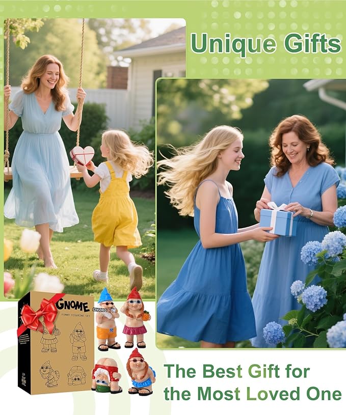 Gnome Garden Decor Outdoor Statues: Funny Figurines for Ornaments Patio Lawn Office Indoor Accessories(4 Pack) - Gifts for Mother Grandma