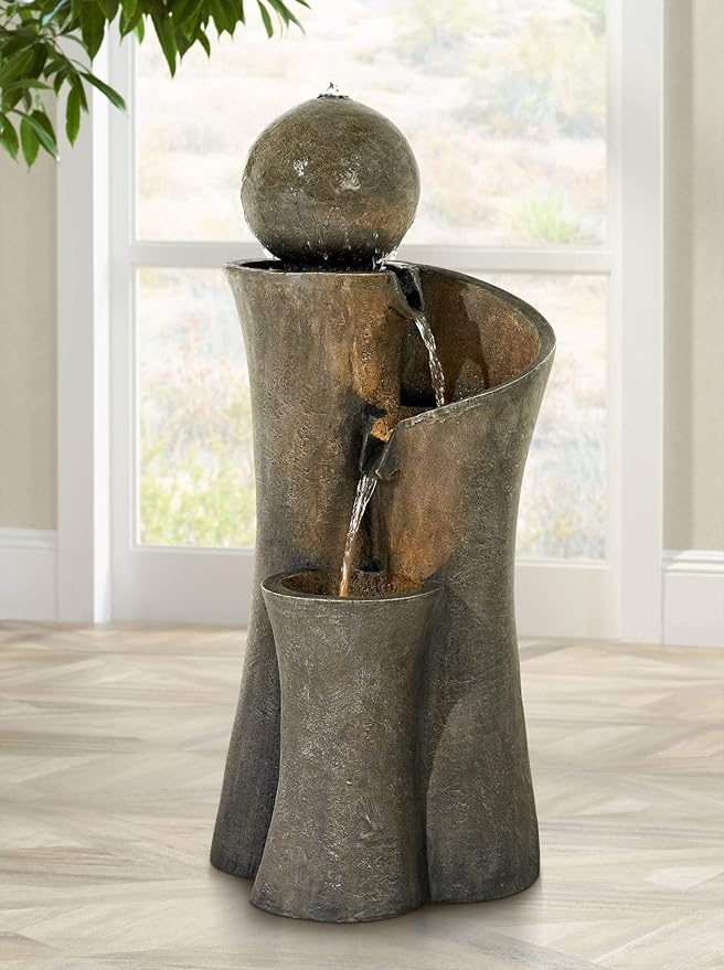 Sphere Curve 39 1/2" High Large Modern Zen Indoor Outdoor Decor Faux Stone Floor Fountain with Light LED Waterfall Cascading Water Feature for Outside Garden Patio Yard Backyard - John Timberland