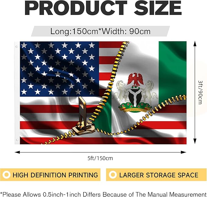 Vintage American America Usa Nigeria Nigerian Flags For Outside Yard 3x5 Ft Double Sided Printed 100d Polyester Lightweight Garden Welcome Outdoor Banner Brass Grommets
