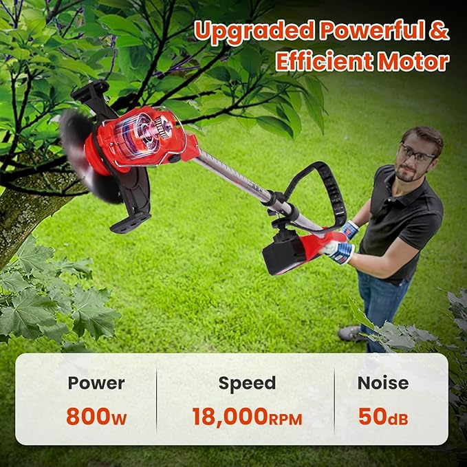 Cordless Weed Wacker, Battery Powered Weed Eater 3 in 1 Stringless Grass Trimmer with 3 Types Blades and 2Pcs 2.5 Ah Battery, Adjustable Length for Yard Lawns Garden (25 Blades, Wheels)