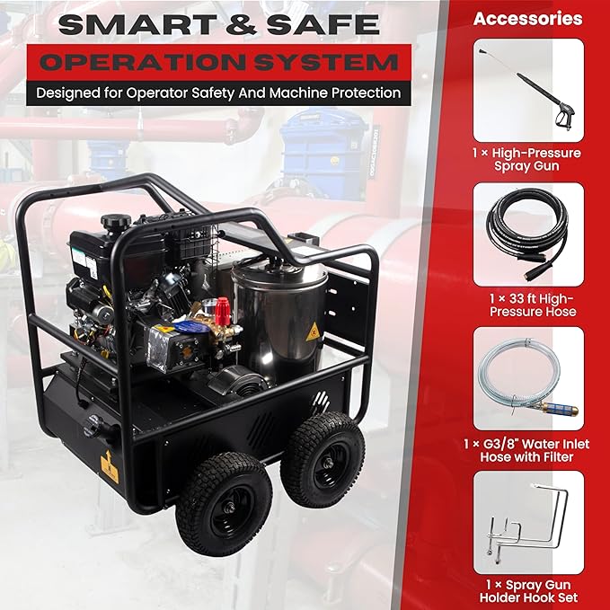 SAMTMAX SM4000 Professional Hot & Cold Pressure Washer, 4000 PSI, 4.0 GPM, Gas Powered, Diesel Heated up to 212°F