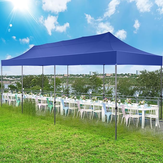COBIZI 10x30 Pop up Canopy Tent 10x30 Canopy with Sidewall Waterproof Heavy Duty Commercial for Parties Outdoor Garden Gazebo Tent, Carry Bag with Wheel(10x30ft with Sidewalls,Dark Blue)
